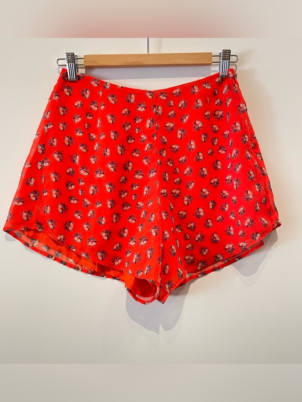 Bright Orange Floral Print Shorts